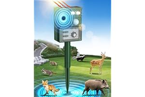 VSYT Solar Ultrasound Animal Repellent Outdoor, Deer Repellent Devices Skunk Repellent with Motion Detector & Flashing Light, Waterproof Raccoon Repeller, Cat Squirrel Rabbit Rat Repeller for Yard (Green)