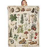 MIEPOS Vintage Forest Botanical Throw Blanket, 50x60in, Soft, Lightweight Flannel, Mushroom Plant Foraging Find Retro Nature Blankets, Gifts for Women, for Cottagecore Home Living Room Decor