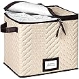 Wine Glass Storage Box with Dividers - Holds 12 Champagne Flute Glasses up to 10" Tall - Stemware Storage Case - Protects Fine China - Durable Quilted Microfiber Bin with Carry Handles