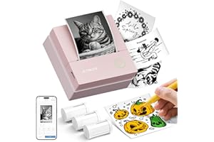 ETIKEZ Sticker Printer, PM290C Thermal Mini Printer, Bluetooth Print Pod with 3 Rolls of Paper, Portable Print Pods for Phone & Tablet, Sticker Maker Machine for Notes, Photos, Journal, Light Pink