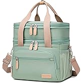 Weitars Insulated Lunch Box for Women Men-Dual Compartment Waterproof Reusable Large Lunch Bag for Women Wide-Open Tote Cooler Bag For Working Picnic Hiking (15L) (Green)