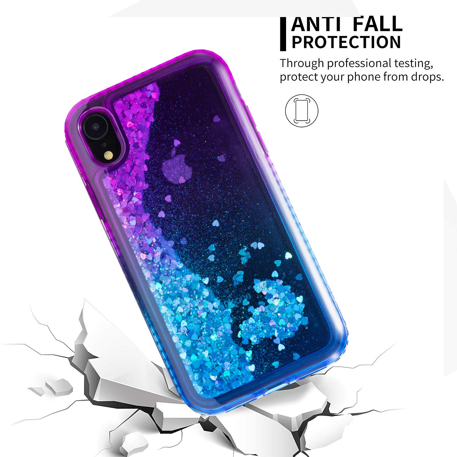 MILANMOOD iphone XR Case, Luxury Floating Glitter Case Sparkle Bling Quicksand Liquid Cover Clear TPU Bumper Cushion Reinforced Corners Girls Women Cute Case Compatible with iphone XR, Purple Blue