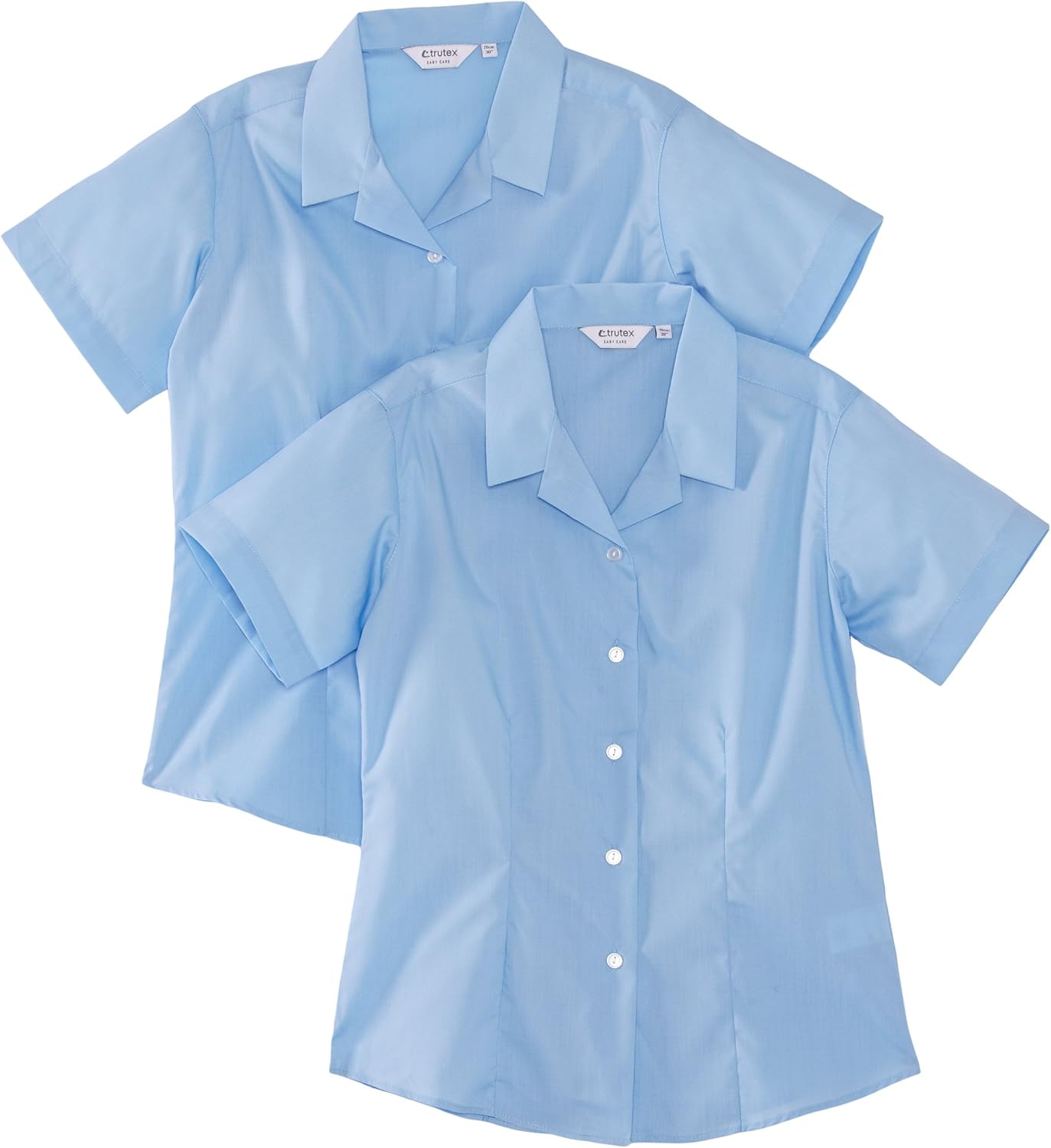 Trutex Girl's, 2 pack, Fitted Easy Care Plain Blouse, Blue, 16+ Years (Manufacturer Size: 42" Chest), 16 Years