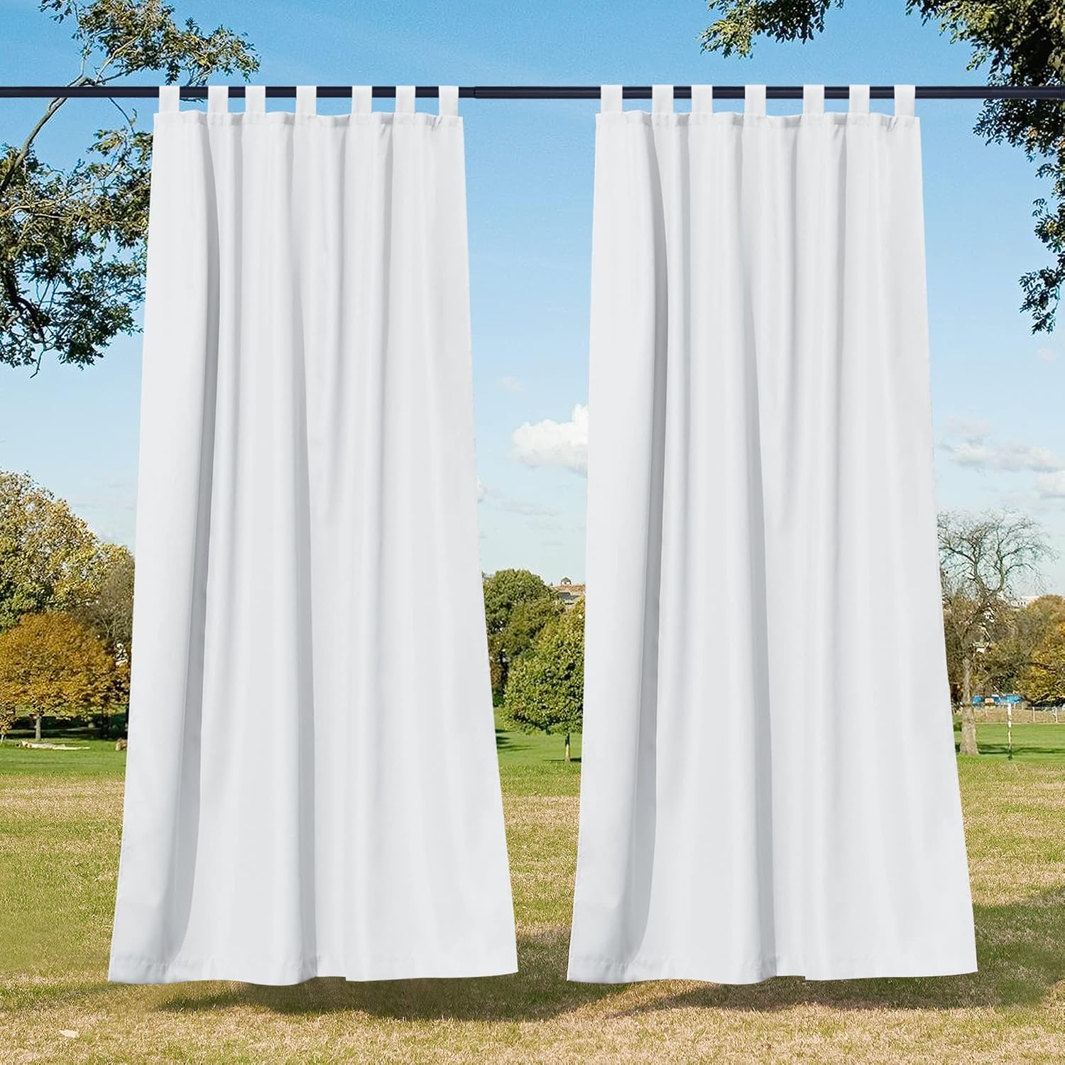 Outdoor Curtains - NICETOWN 2 Pieces Outdoor Curtains for Patio Waterproof, Tab Top Extra Long Vertical Drapes Energy Saving Thermal Insulated Privacy Protection for Yard/Cabana, W55 x L108, White