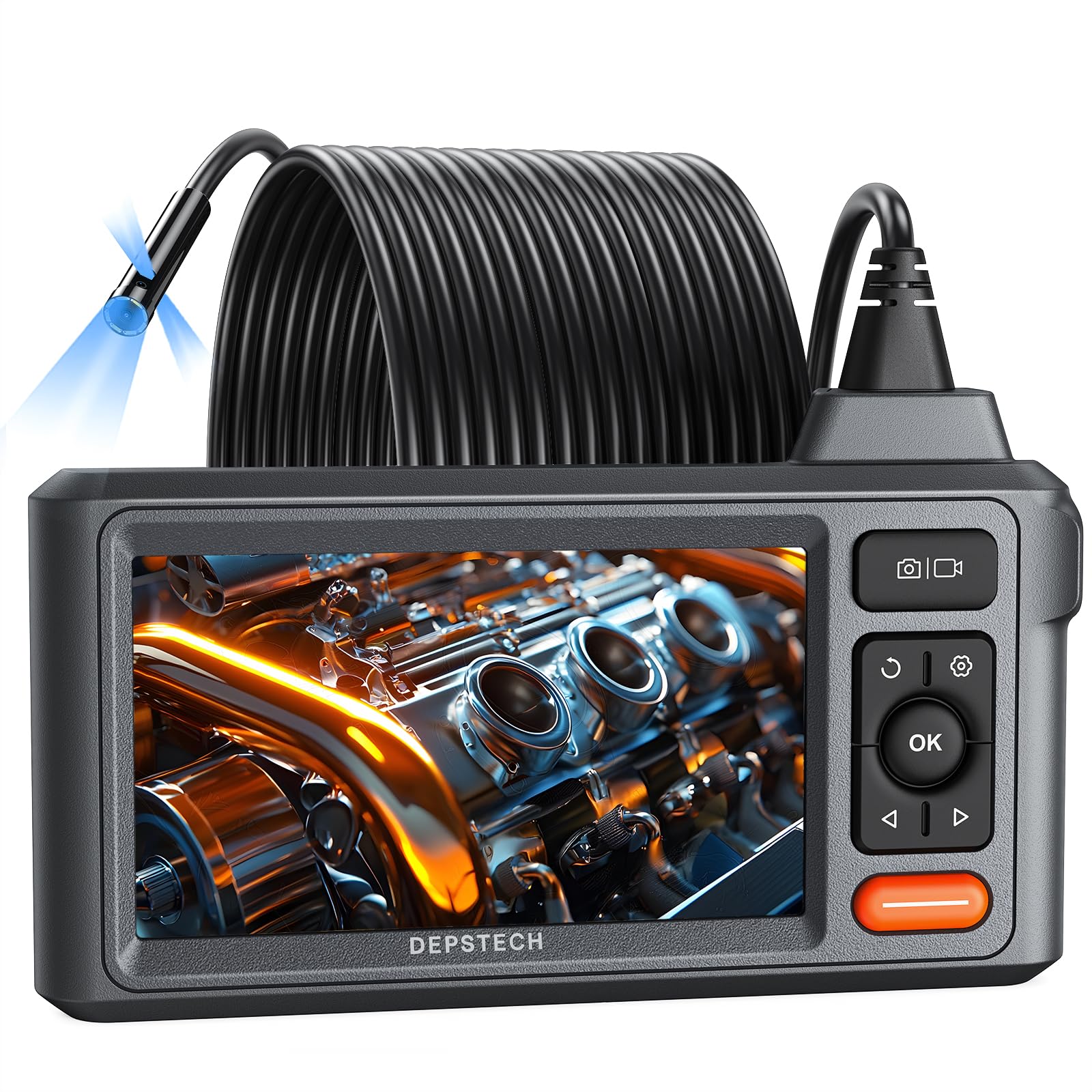 Photo 1 of DEPSTECH 50ft Sewer Camera, 1080P HD Triple Lens Borescope, 5" IPS Screen Endoscope with Light, IP67 Waterproof Plumbing Drain Pipe Snake Inspection Camera with 32G Card, Carry Case