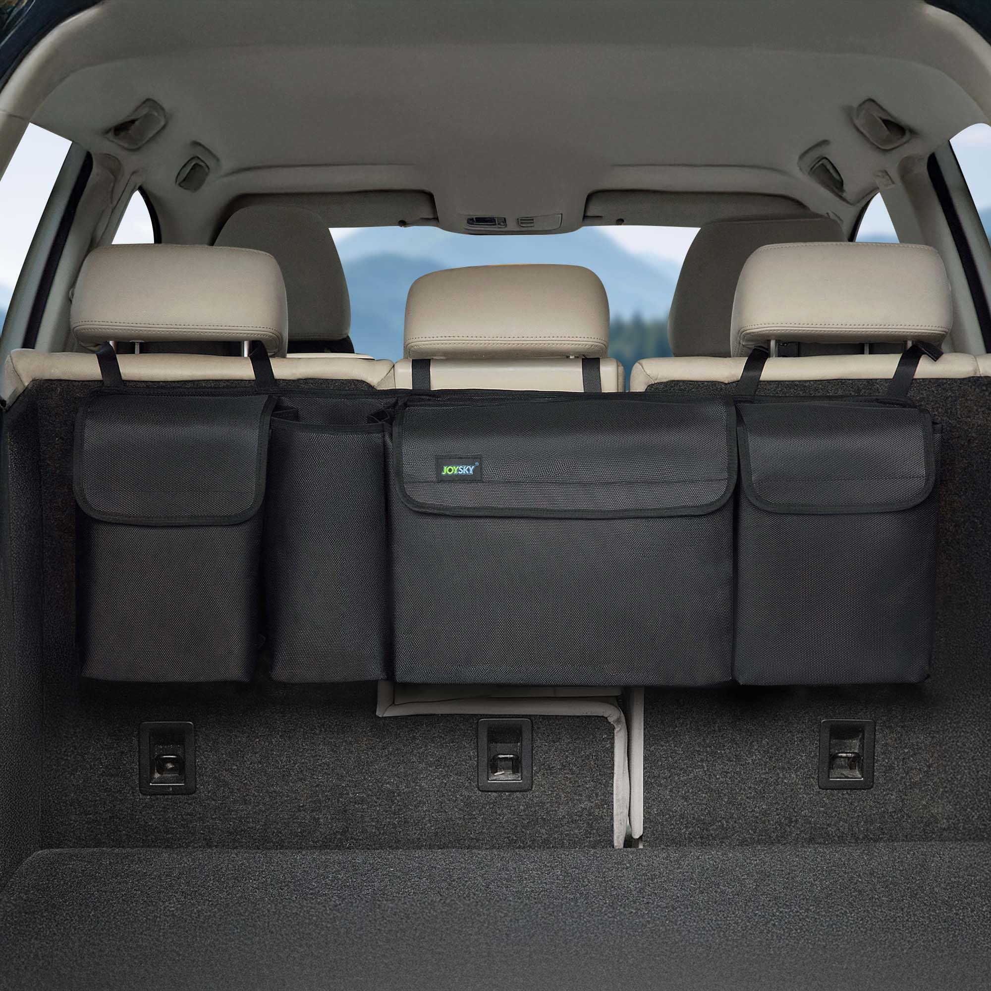 Photo 1 of JOYSKY Trunk Hanging Organizer, Backseat Car Organizer with Large Pockets for SUV, Truck, MPV, Collapsible Vehicle Storage Bag, Car Interior Accessories Providing More Trunk Space