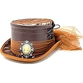 Steampunk Mad Hatter Scientist women Brown Leather Top Hat For Halloween Costume Cosplay Party For Adult