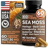 Atlantic Naturals Sea Moss Capsules – Irish Sea Moss with Black Seed Oil, Ashwagandha, Moringa, Ginseng & Ginger for Energy, Vitality & Wellness – Nutritional Supplement – Made in USA – 60 Capsules