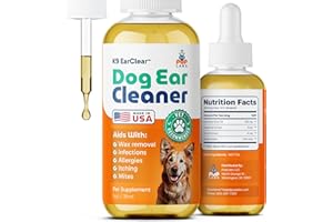 Pup Labs Ear Clear, Natural Dog Ear Cleaner and Infection Treatment for Dogs, Dog Drops for Itching, Irritation, & Wax Build-Up, 1 oz Bottle with Dropper