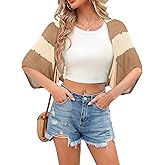 BB&KK Women's Summer Crochet Cardigans Hollow-Out Batwing Short Sleeve Lightweight Open Front Shrug Bolero Sweaters
