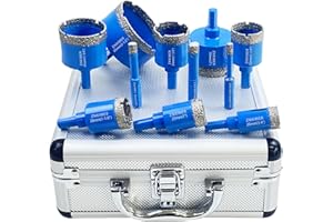 Diamond Core Drill Bit Set - ZNXIMER Diamond Hole Saw Kit, for Porcelain Tile Ceramic Marble Granite Drilling, 11Pcs(6/8/10/20/25/28/32/35/45/50/65MM)