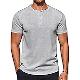 COOFANDY Men's Casual Henley T-Shirts Summer Short Sleeve Cotton Shirts Basic Button Tee Tops
