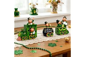 DETENE 3 Pcs Ireland St Patricks Day Decorations Train Figurine with Lighted Leprechaun Irish Resin Tabletop Centerpiece Deco
