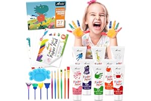 AROIC 27PCS Kids Washable Finger Paint Set, 8 Colors Non Toxic Finger Paints, Finger Paint Paper, Brushes, Sponges, Art Painting Supplies for Toddlers,Finger Painting Supplies for Kids Boys Girls Gifts