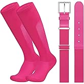 LEACOOLKEY Baseball Belt and Socks Combo Set Breathable Softball Socks and Elastic Belt for Youth Adult