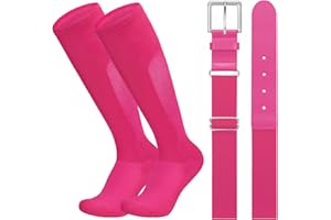 LEACOOLKEY Baseball Belt and Socks Combo Set Breathable Softball Socks and Elastic Belt for Youth Adult