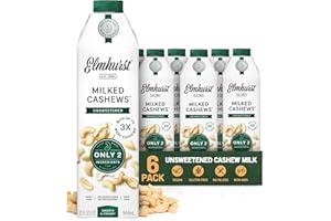 Elmhurst 1925 Cashew Milk Unsweetened - 32 Ounce (Pack of 6) Dairy-Free, Gluten-Free, Vegan, Kosher, Shelf Stable Milk Made with Water & Cashew for Healthier, Simpler Plant-Based Alternatives