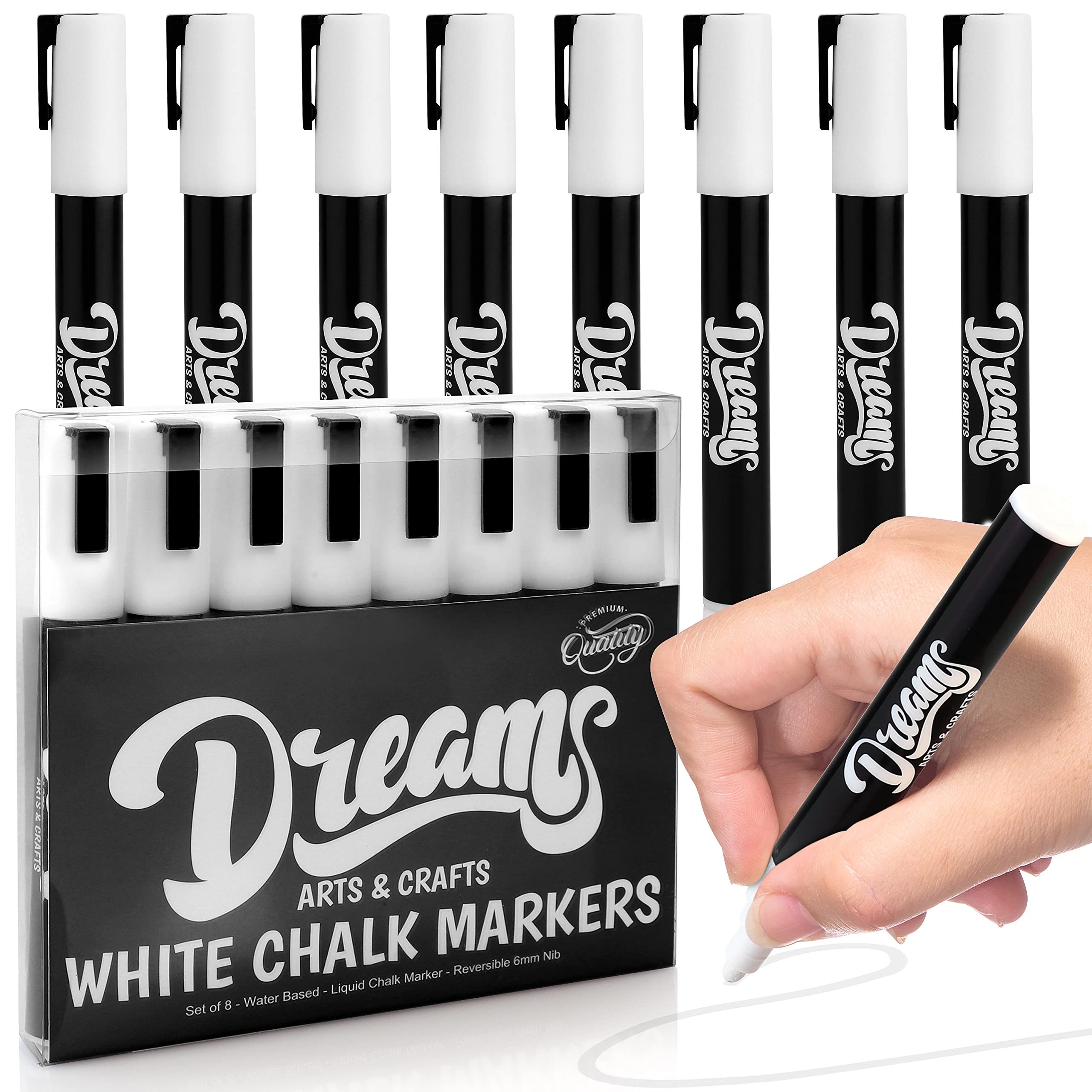 The Glowhouse White Liquid Chalk Markers, 8 Pack, Erasable, Non-Toxic, Water Based Chalkboard Markers with Reversible Tip for Kids & Adults, Perfect for Glass, Mirrors, and Signs