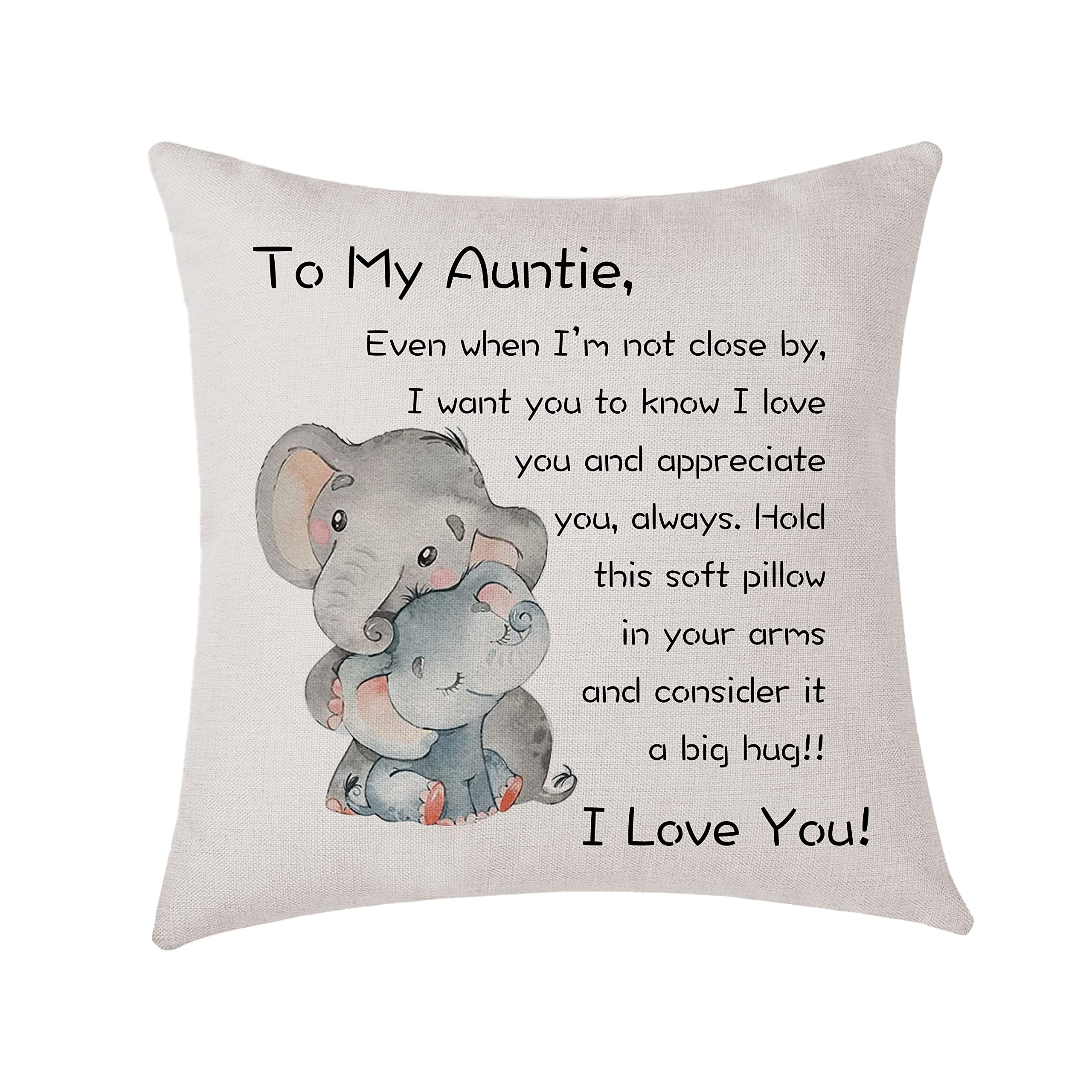 AMZKWY To My Auntie Gifts Cute Elephant Family Pattern Cushion Cover 45x45cm Throw Pillow Cover Home Decor Birthday Mother's Day Thanksgiving (Auntie)