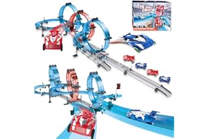 Toy Car Race Track Set with 4 High-Speed Slot Die-Cast Race Cars, 360°Loops, Turns and Crossover Racing Game Circular Overpas