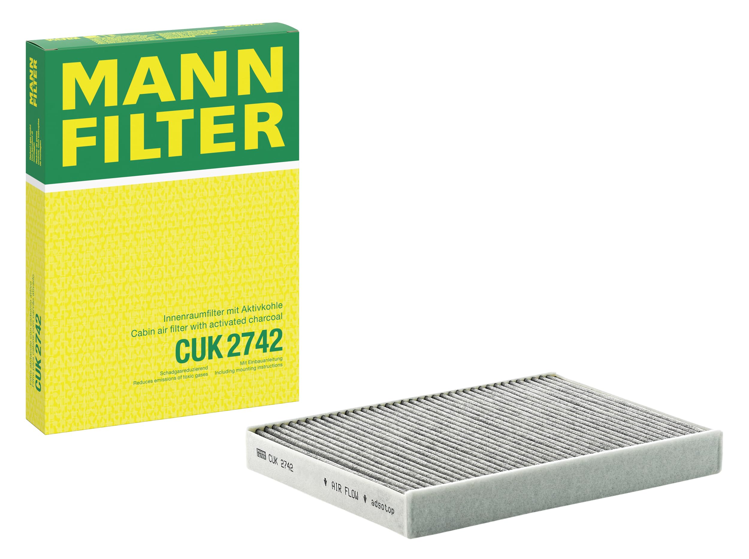 MANN-FILTER CUK 2742 Cabin Air Filter - Pollen Filter with Activated Carbon - for Cars + Transporters