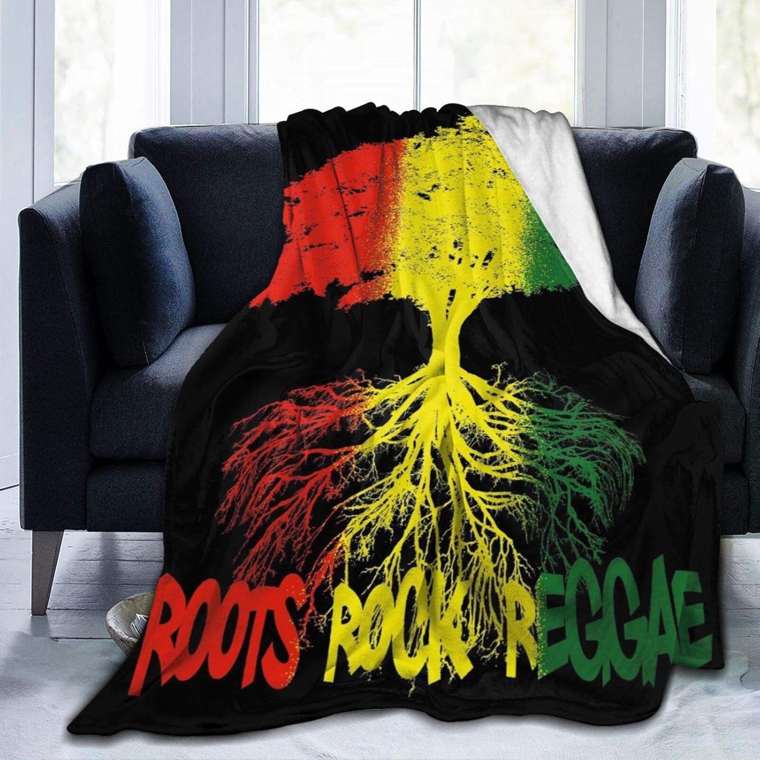 NiYoung Soft Cozy Rastafarian Reggae Rasta Style Tree Throw Blanket, Sherpa Flannel Fleece