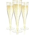 Prestee 24 Plastic Champagne Flutes - Gold Champagne Flutes Plastic - Gold Disposable Champagne Flutes - Party Supplies - Disposable Champagne Glasses - Mimosa Bar, Wedding, Shower Party