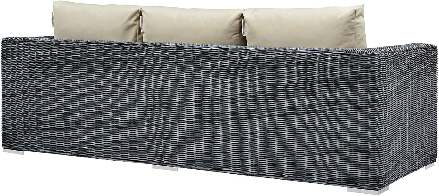 Modway Summon Wicker Rattan Outdoor Patio Sunbrella Sofa in Canvas Antique Beige : Garden & Outdoor