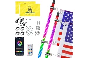 Atfoyer 2PCS 4FT Whip Lights, LED Light Whip for UTV ATV, APP and Remote Control, 366 Modes, Spiral RGB Chasing Light, Lighted Antenna Whip for Off-Road Truck Sand Buggy 4 Wheeler RZR Can-Am Polari