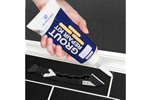 KCUT Grout Repair Kit - 6.34oz White Tile Grout Fill Tube,Tile Grout Paint and Silicone Grout Removal Tool for Bathroom Shower Floors,Fast Drying Grout Filler to Restore and Renew Tile Joint Lines-1Pcs