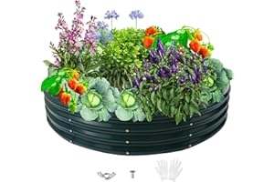 zbzbml Durable Round Steel Raised Garden Bed Painted for Planting Vegetable/Herbs/Flowers/Trees at Backyard/Garden,or Baby Chicken,Christmas Tree Fence (Dark Green, 60 in Diameter x 12 in high)