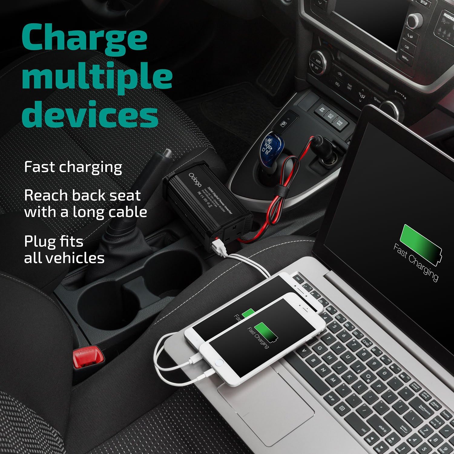 Odoga 300W Car Power Inverter 12V to 240V / 230V Converter, USB-A and USB-C 3A Charging Ports, Charge Your Laptop, iPad - Image 5