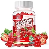 Creatine Monohydrate Gummies Complex for Men & Women -Advanced Formula W/L-Taurine + Vitamin B12, Sugar Free Chewable Supplement,90 Strawberry Gummies