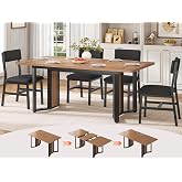 Itaar 5-Piece Dining Table Set for 4-6 People, 63" Extendable Kitchen Table and 4 Cushion Chairs, Dining Room Table with MDF Board &amp; Metal Frame for Small Space, Easy Clean, Brown