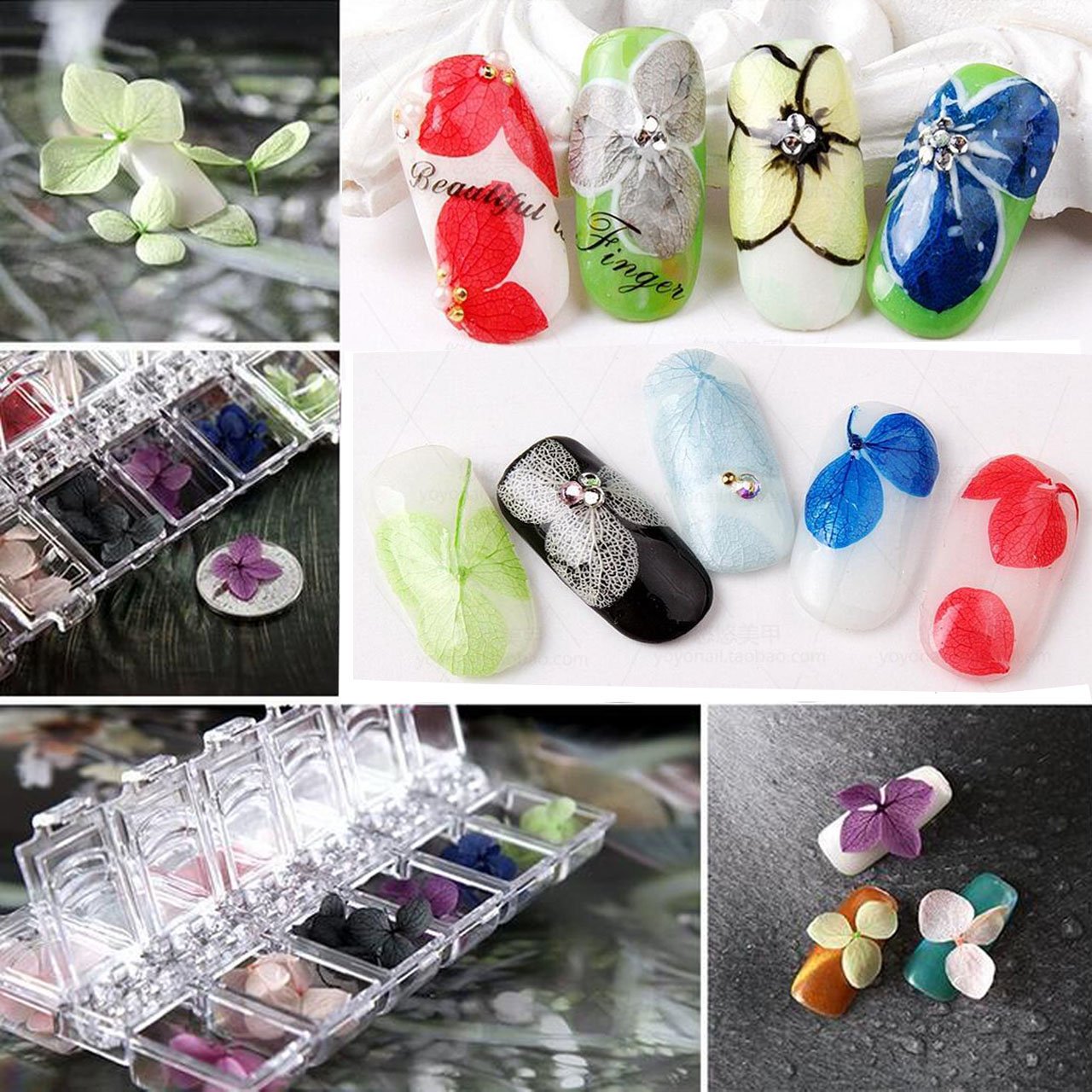 CCbeauty 2-Packs 12Colors Natural Real Dry Flower Sticker Decals Nail Art Decorations Kit 3D