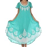 Sakkas Batik Hindi Cap Sleeve Caftan Dress/Cover Up