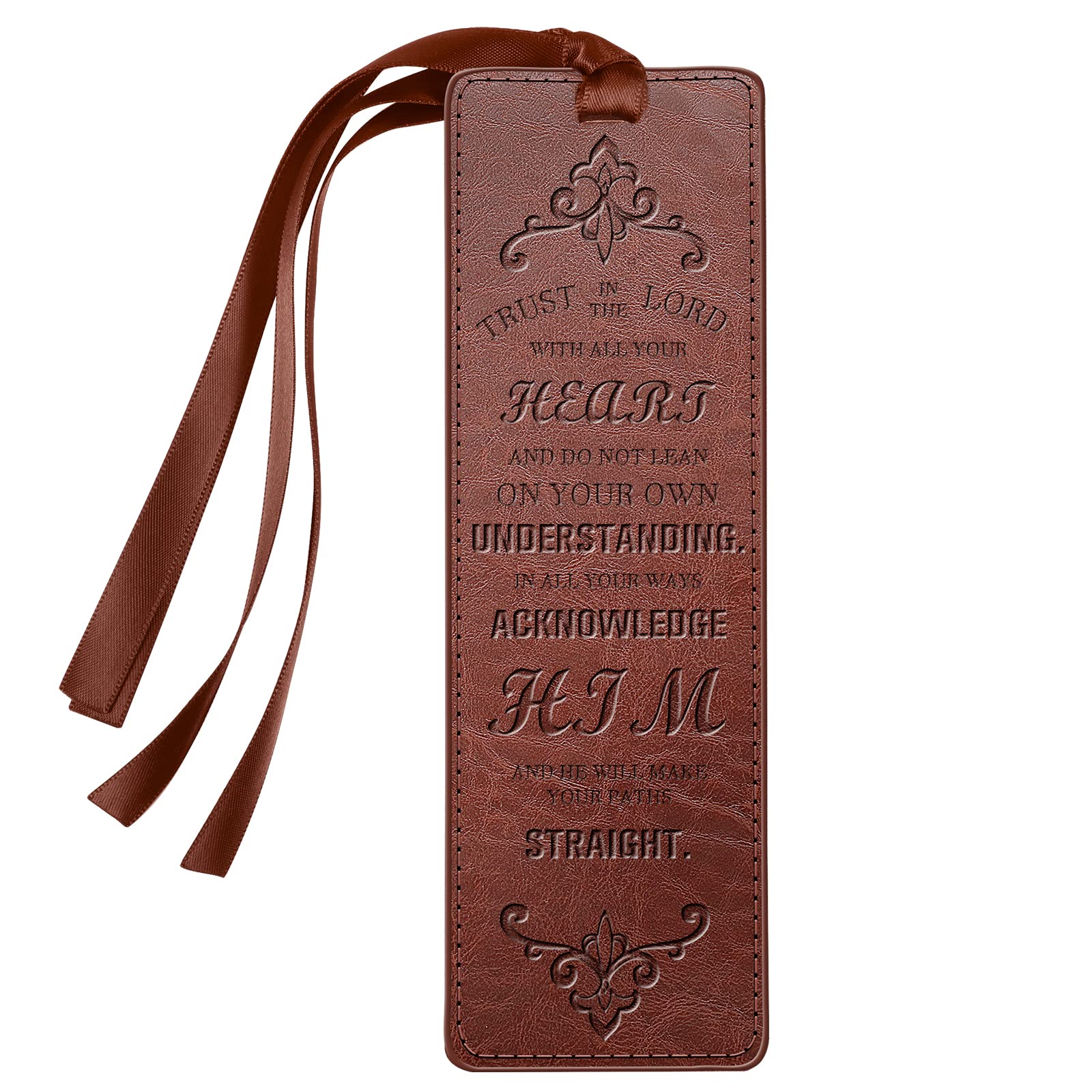 FINPAC Leather Bible Bookmarks, Vegan Leather Bookmarks, Religious Bookmarks, Bible Verse Book Markers Church Gifts for Women Men [Trust in The Lord with All Your Heart] - Vintage Brown