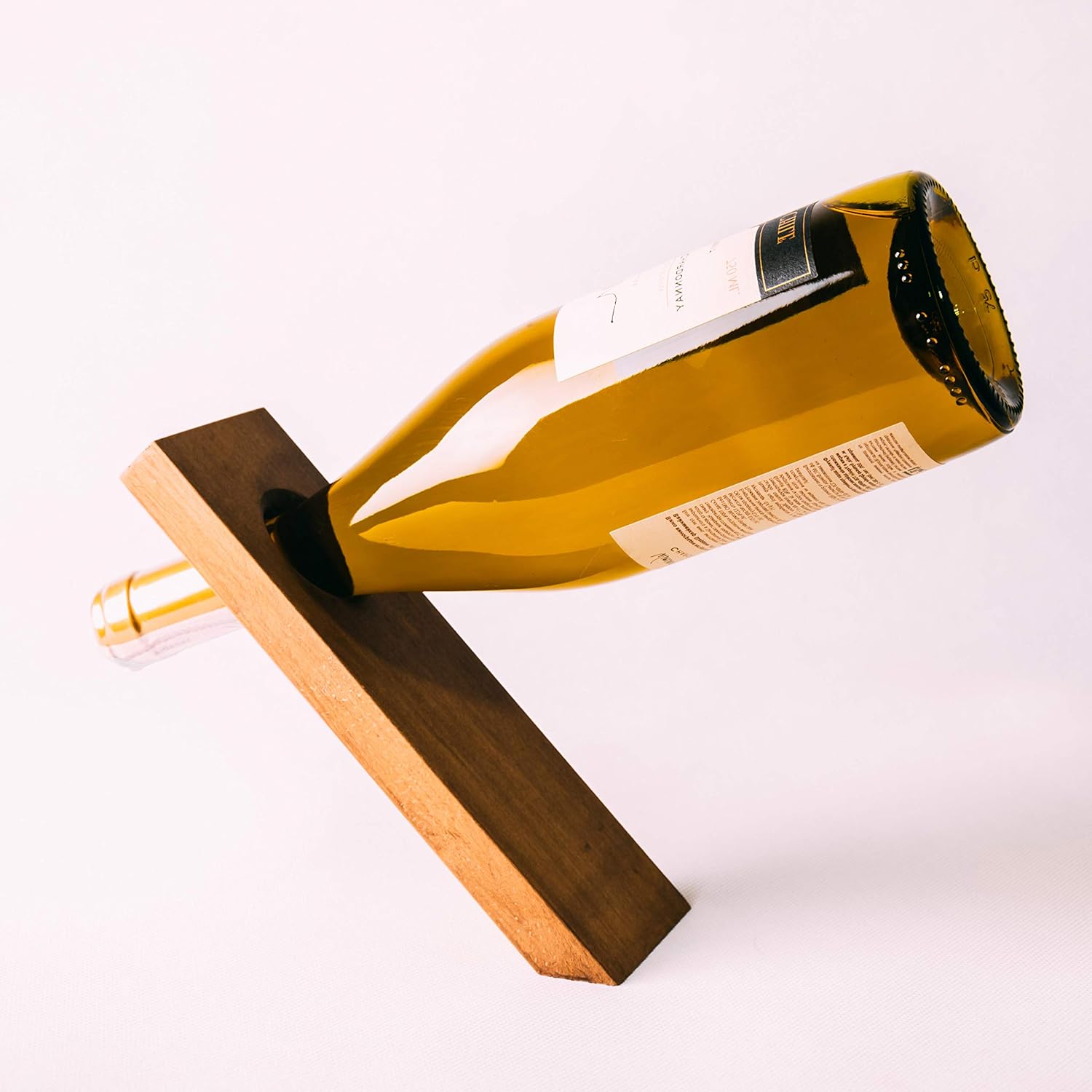 Gravity Defying Wine Bottle Stand Free Standing Rack Balancing Pine