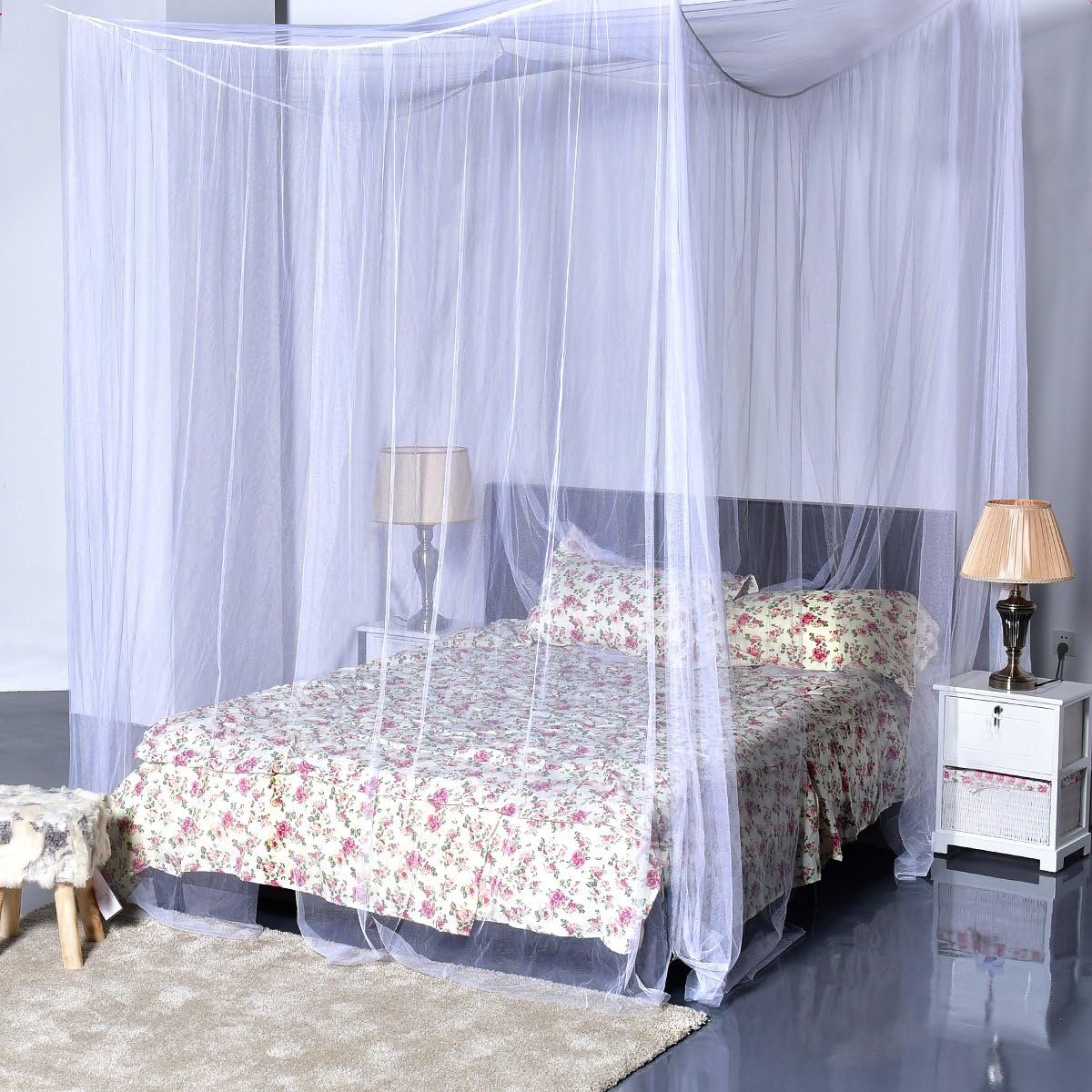 Goplus Mosquito Net, 4 Corner Post Bed Canopy, Quick and Easy Installation for King Size Beds Large Queen Size Bed Curtain (White): Home & Kitchen