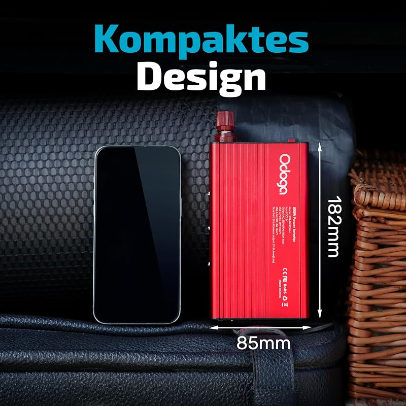 Stromumwandler 12V auf 230V 500W – Wechselrichter mit 3A USB-A & USB-C