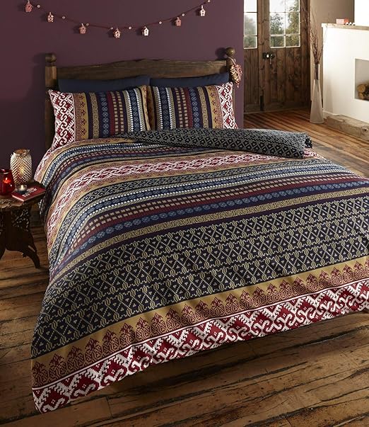 DE Cama Ethnic Indian Print Duvet Cover with 2 Pillow Cases, King by DE CAMA