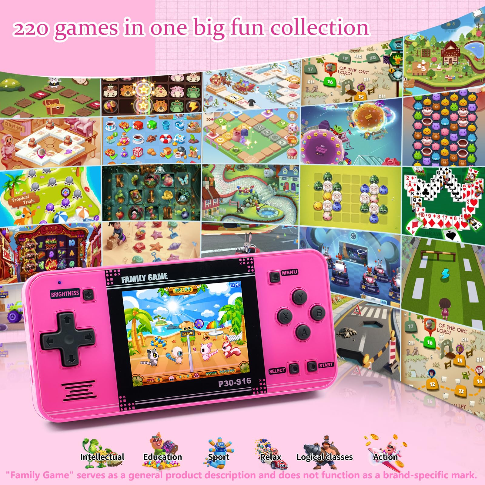 Handheld Game for Kids -Preloaded 220 Retro Video Games, Portable Gaming Player with Rechargeable Battery 3.0