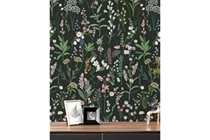 JiffDiff Floral Wallpaper Peel and Stick Farm Floral 472.44" x 17.32" Wildwood Wallpaper Dark Wallpaper Self Adhesive Wallpaper Coverage 60 sq.ft