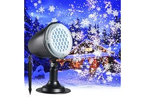 SUNBOX Christmas Snowflake Projector Lights,Outdoor Christmas Snowfall Light,Holiday Lights Projector,Waterproof White Snow Landscape Decorative Lighting for Halloween Xmas Wedding Party Gift