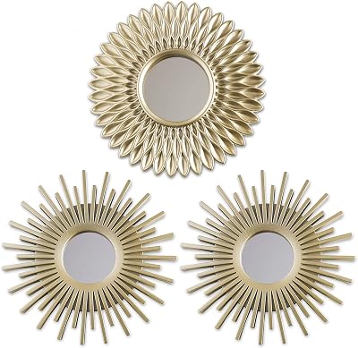 BONNYCO 3 Pack Round Gold Wall Mirrors - Home Decor for Living Room