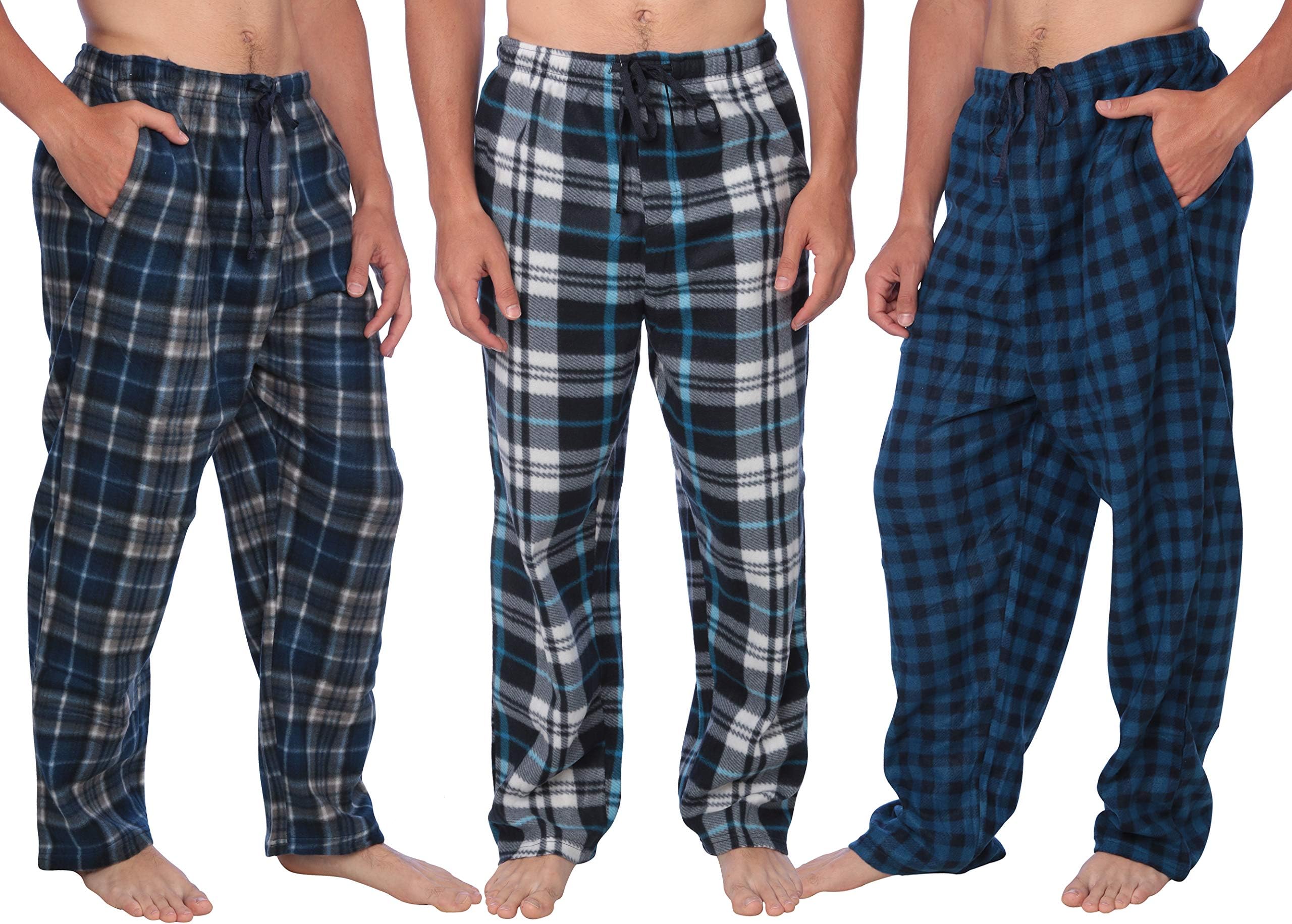 Active Club Men's PJ Pajama Fleece Lounge Plaid Bottoms Pants Microfleece (Single or 3 Pack), 12 Colors