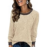 Memorose Long Sleeve Shirts for Women Casual Tunic Tops Lightweight Sweaters Loose Fit Color Block Outfits 2026