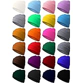 Foaincore 24 Pcs Winter Beanie Hats Bulk for Men Women Warm Roll up Edge Skullcap Colorful Warm Cuff Cap Fisherman