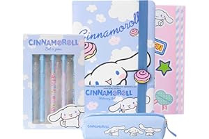 Get Trend Hello Kitty Cinnamoroll Stationary Set Cute Notebook Ball Point Pens Kawaii Pencil Case Anime Stickers Cute Stuff Journal Accessories Gift for Teens (Blue Cinnamoroll)