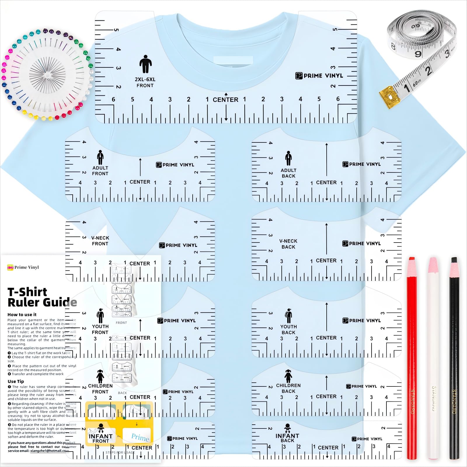 Photo 1 of 17Pcs Tshirt Ruler Guide for Vinyl Alignment, Prime Vinyl Tshirt Ruler for Cricut Heat Press HTV Vinyl Center Designs, Craft Sewing Supplies and Accessories